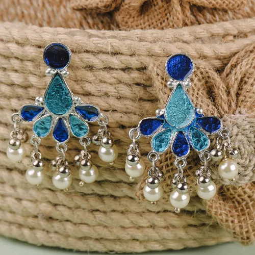 Aurora Borealis Oxidised Jhumkis DESIGN 711 justrealdealcom Necklaces
