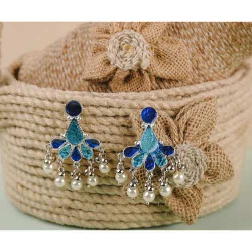 Aurora Borealis Oxidised Jhumkis DESIGN 711 justrealdealcom Necklaces