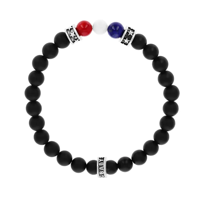 Bracelets 8mm Onyx Bead Bracelet w Lapis White Coral and Red Coral Beads and 2 Stars Rings King Baby