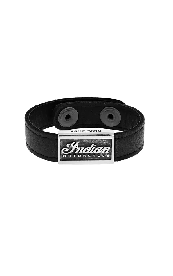 Bracelets King Baby Leather Bracelet with Snap Buttons and Indian Motorcycle Script