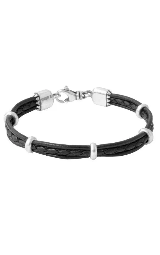 Bracelets King Baby Multi stranded leather Bracelet with silver rondelle beads