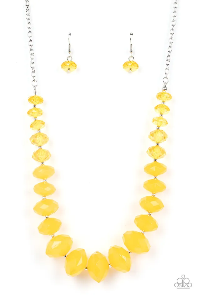 Bracelets Paparazzi 2 Piece Set HappyGLOWLucky Yellow Necklace Keep GLOWING Forward Yellow Bracelet A Finishing Touch Jewelry