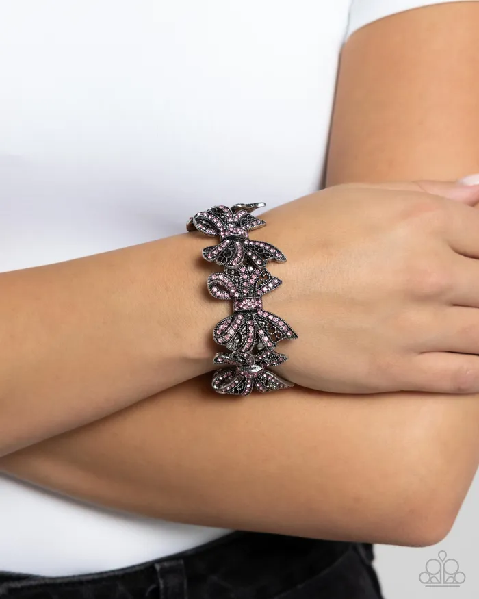 Bracelets Paparazzi French Flourish Pink Bow Bracelet A Finishing Touch
