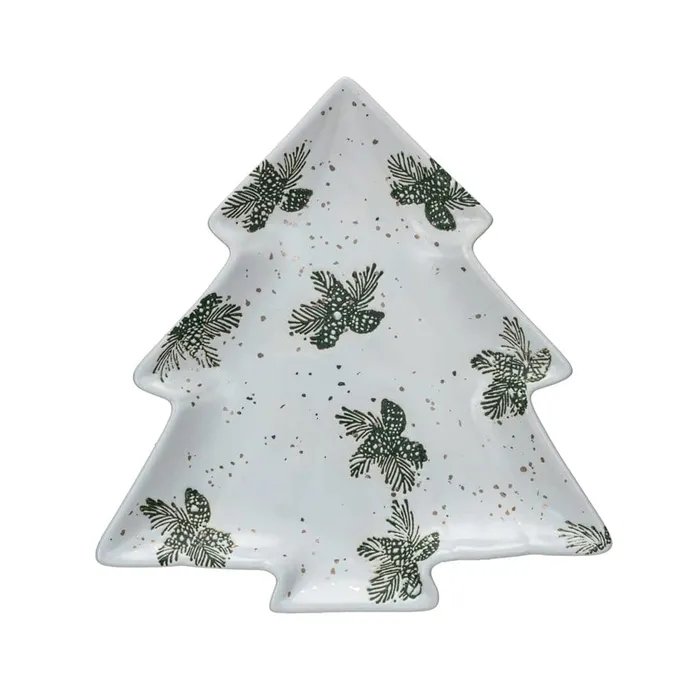 Creative Coop Necklaces Creative Coop Stoneware Tree Shaped Plate with Gold Electroplating White Creative Coop Necklaces Creative Coop Stoneware Tree Shaped Plate with Gold Electroplating White