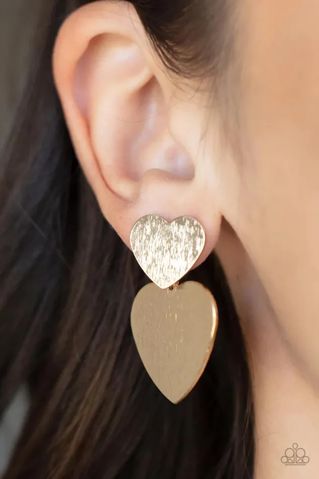 Earrings A Finishing Touch Jewelry Paparazzi HeartRacing Refinement Gold Heart Earrings Earrings A Finishing Touch Jewelry Paparazzi HeartRacing Refinement Gold Heart Earrings