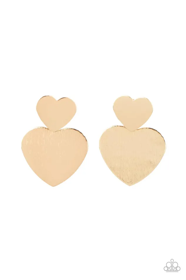 Earrings A Finishing Touch Jewelry Paparazzi HeartRacing Refinement Gold Heart Earrings