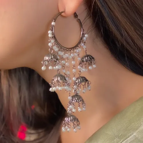 Earrings justreal deal Afgani German Silver Oxidized Jhumki Earrings for Women DESIGN 506 Earrings justreal deal Afgani German Silver Oxidized Jhumki Earrings for Women DESIGN 506