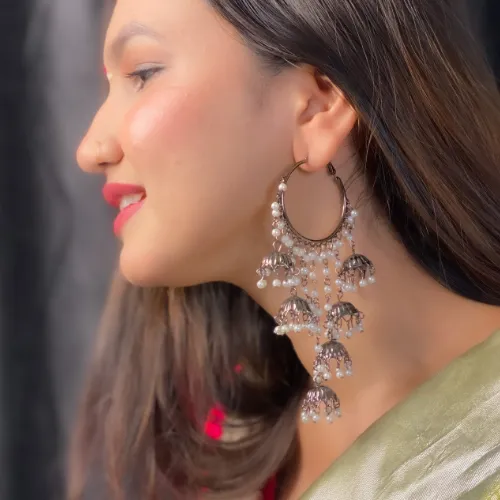 Earrings justreal deal Afgani German Silver Oxidized Jhumki Earrings for Women DESIGN 506