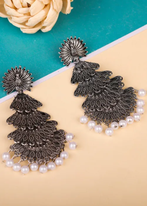 Earrings justreal deal Afgani German Silver Oxidized Jhumki Earrings for Women DESIGN 740 Earrings justreal deal Afgani German Silver Oxidized Jhumki Earrings for Women DESIGN 740