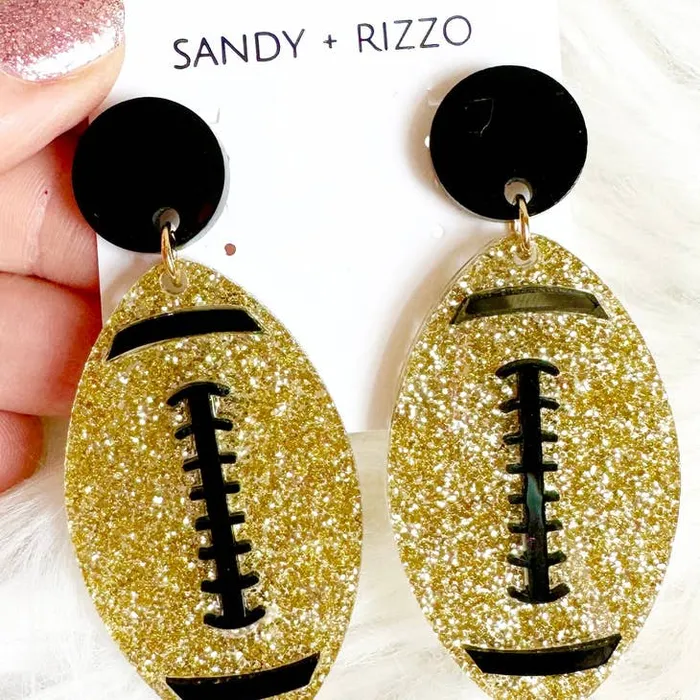 Earrings Sandy Rizzo Black Gold Glitter Football Earrings Sandy Rizzo