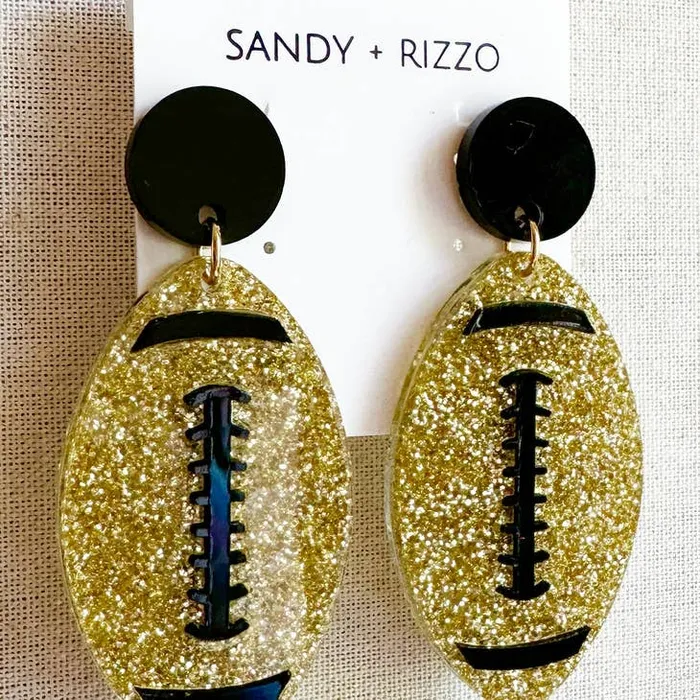 Earrings Sandy Rizzo Black Gold Glitter Football Earrings Sandy Rizzo