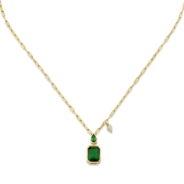 EMERALD DOUBLE BEZEL ILLUSION PENDANT NECKLACE SHAY JEWELRY Necklaces