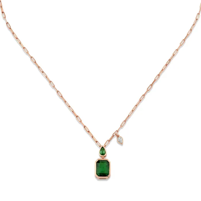 EMERALD DOUBLE BEZEL ILLUSION PENDANT NECKLACE SHAY JEWELRY Necklaces
