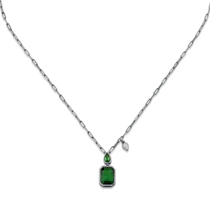 EMERALD DOUBLE BEZEL ILLUSION PENDANT NECKLACE SHAY JEWELRY Necklaces
