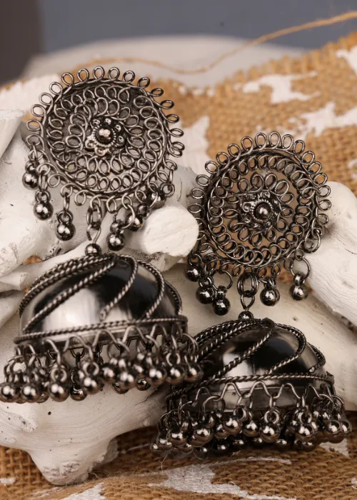 justreal deal Afgani German Silver Oxidized Jhumki Earrings for Women DESIGN 781 Earrings justreal deal Afgani German Silver Oxidized Jhumki Earrings for Women DESIGN 781 Earrings
