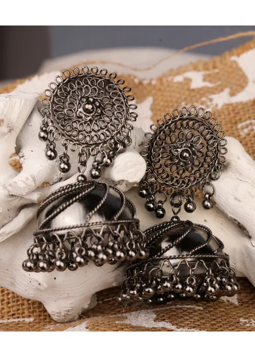 justreal deal Afgani German Silver Oxidized Jhumki Earrings for Women DESIGN 781 Earrings