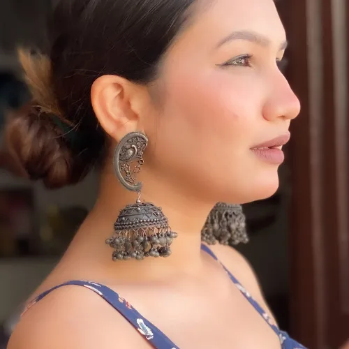justreal deal Earrings Afgani German Silver Oxidized Jhumki Earrings for Women DESIGN 111