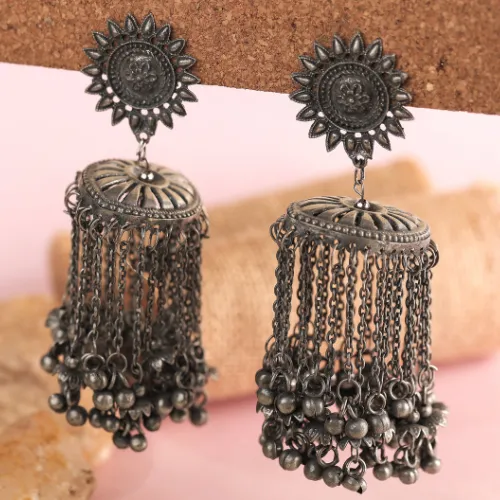 justreal deal Earrings Afgani German Silver Oxidized Jhumki Earrings for Women DESIGN 720