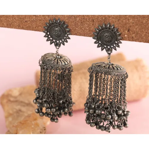 justreal deal Earrings Afgani German Silver Oxidized Jhumki Earrings for Women DESIGN 720