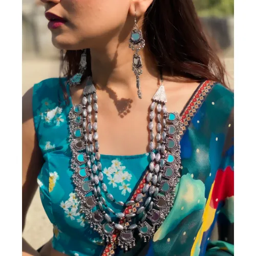 justrealdealcom Bohemian Blue Oxidised Necklace DESIGN 21 Necklaces