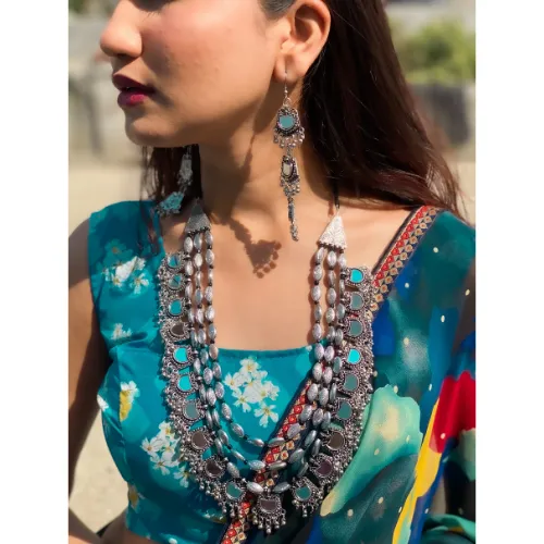 justrealdealcom Bohemian Blue Oxidised Necklace DESIGN 21 Necklaces