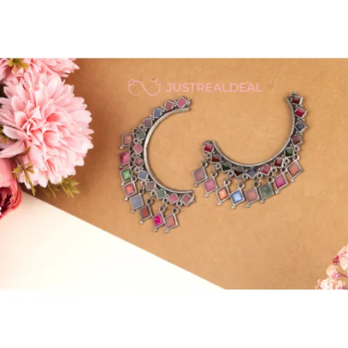 justrealdealcom Necklaces Mosaic Arc Oxidised Jhumkis DESIGN 480