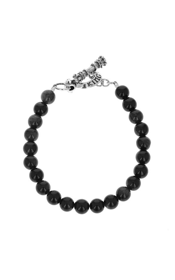 King Baby Bracelets Black Obsidian Bracelet with Silver Toggle