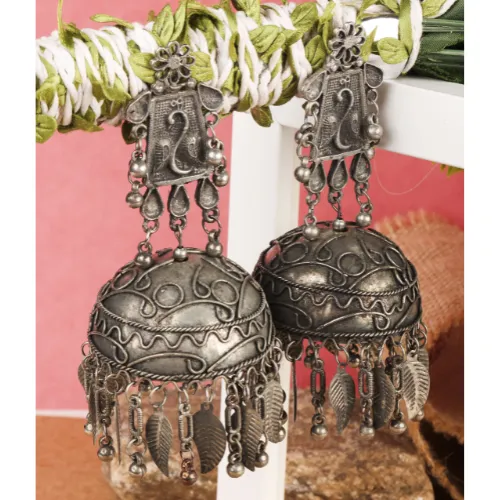 Necklaces Antique Awe Oxidised Jhumkas DESIGN 705 justrealdealcom