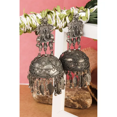 Necklaces Antique Awe Oxidised Jhumkas DESIGN 705 justrealdealcom