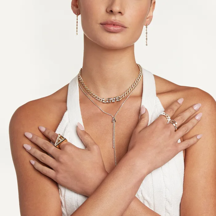 Necklaces DIAMOND BAGUETTE PERSONALIZED 4 LETTER MEDIUM LINK NECKLACE SHAY JEWELRY