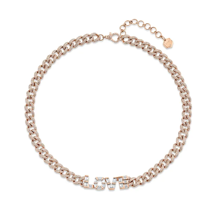 Necklaces DIAMOND BAGUETTE PERSONALIZED 4 LETTER MEDIUM LINK NECKLACE SHAY JEWELRY