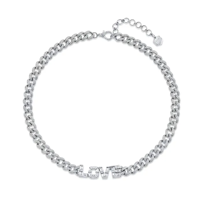 Necklaces DIAMOND BAGUETTE PERSONALIZED 4 LETTER MEDIUM LINK NECKLACE SHAY JEWELRY