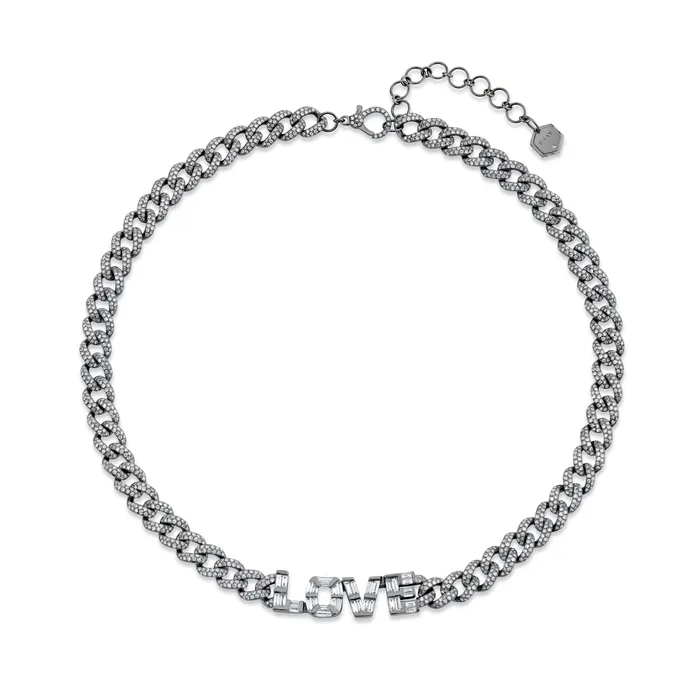 Necklaces DIAMOND BAGUETTE PERSONALIZED 4 LETTER MEDIUM LINK NECKLACE SHAY JEWELRY