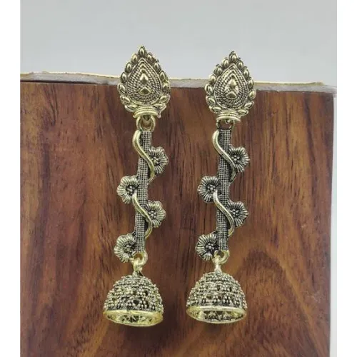 Necklaces Glimmering Vines Oxidised Jhumkis DESIGN 1015 justrealdealcom