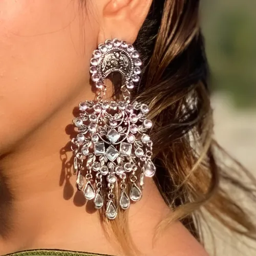 Necklaces justrealdealcom Crystal Droplet Oxidised Jhumka DESIGN 258