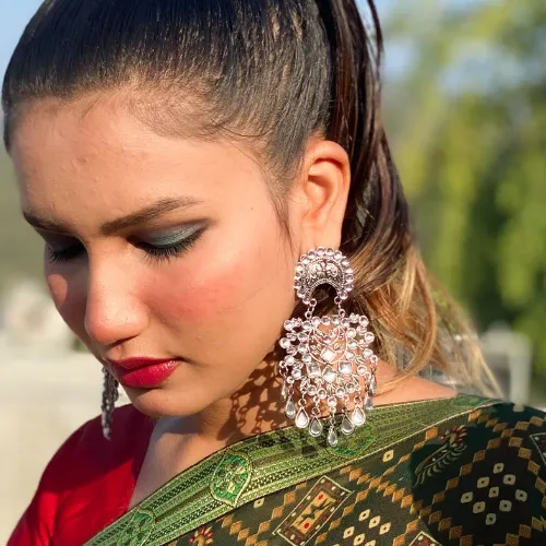 Necklaces justrealdealcom Crystal Droplet Oxidised Jhumka DESIGN 258