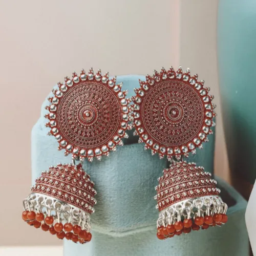 Necklaces justrealdealcom Ornate Opulence Oxidised Jhumka DESIGN 492