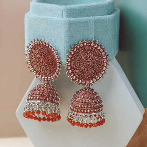 Necklaces justrealdealcom Ornate Opulence Oxidised Jhumka DESIGN 492