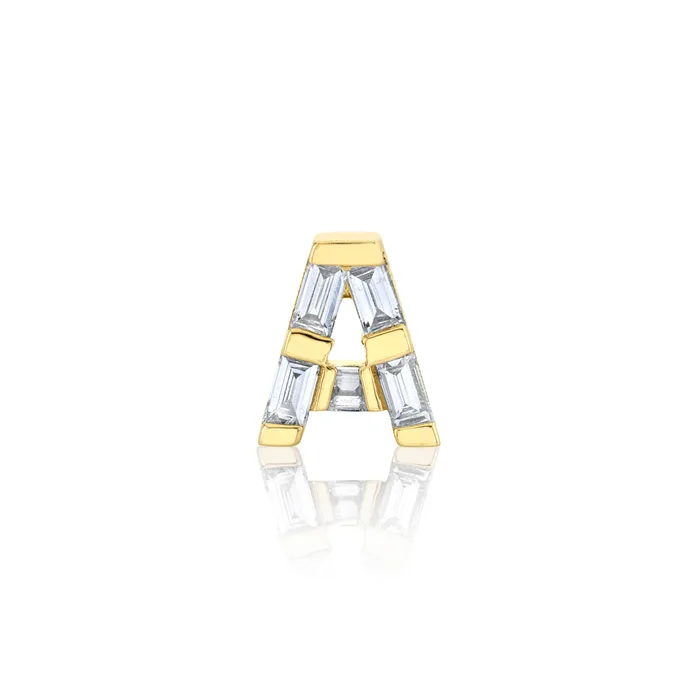 READY TO SHIP DIAMOND BAGUETTE SINGLE INITIAL A STUD SHAY JEWELRY Earrings