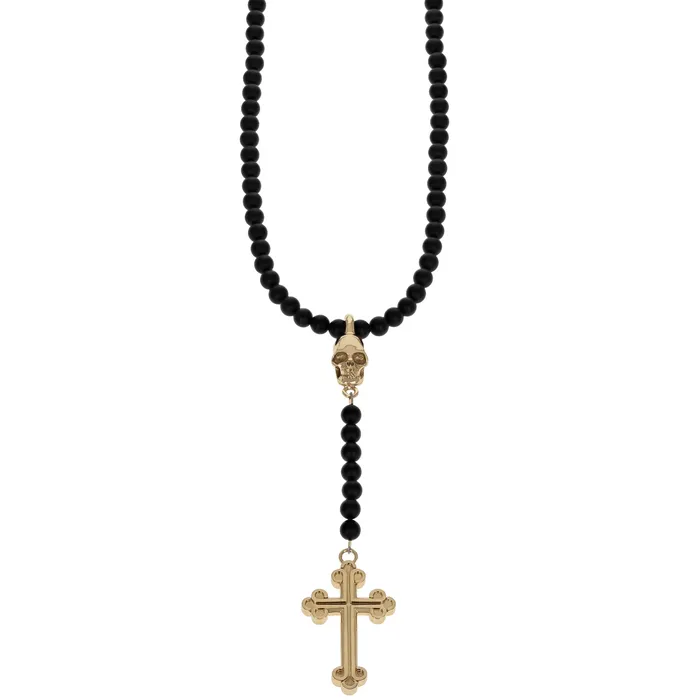 Rings King Baby Rosary with 8mm Beads 10K Gold Skull and Traditional Cross w TBar Toggle Rings King Baby Rosary with 8mm Beads 10K Gold Skull and Traditional Cross w TBar Toggle