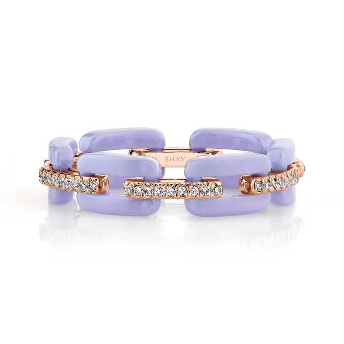 Rings SHAY JEWELRY DIAMOND PAVE LAVENDER CERAMIC MINI DECO LINK RING