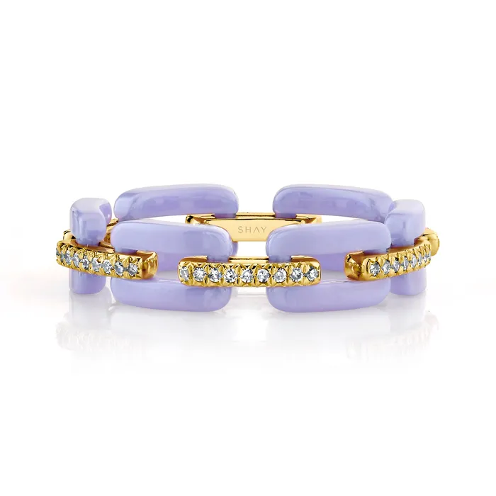 Rings SHAY JEWELRY DIAMOND PAVE LAVENDER CERAMIC MINI DECO LINK RING