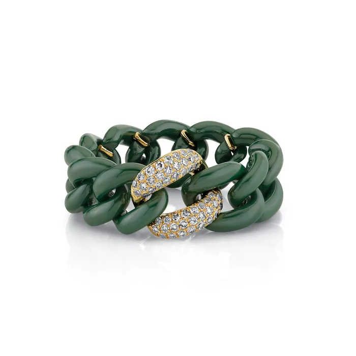 Rings SHAY JEWELRY SINGLE PAVE GREEN CERAMIC MEDIUM LINK RING
