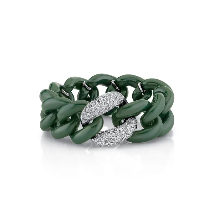 Rings SHAY JEWELRY SINGLE PAVE GREEN CERAMIC MEDIUM LINK RING
