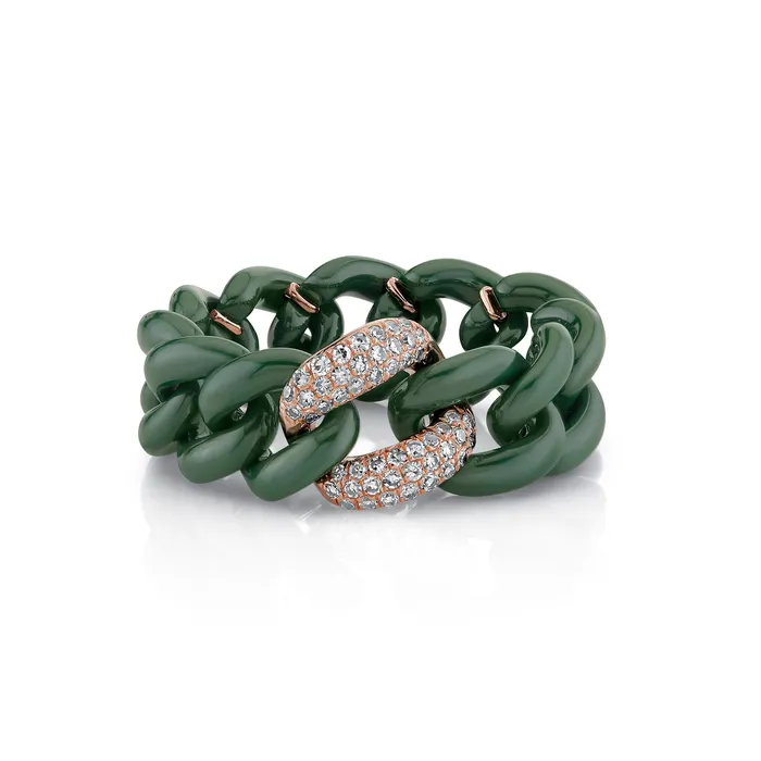 Rings SHAY JEWELRY SINGLE PAVE GREEN CERAMIC MEDIUM LINK RING