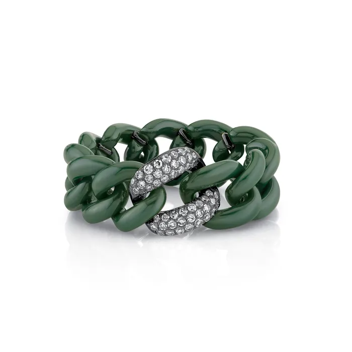Rings SHAY JEWELRY SINGLE PAVE GREEN CERAMIC MEDIUM LINK RING