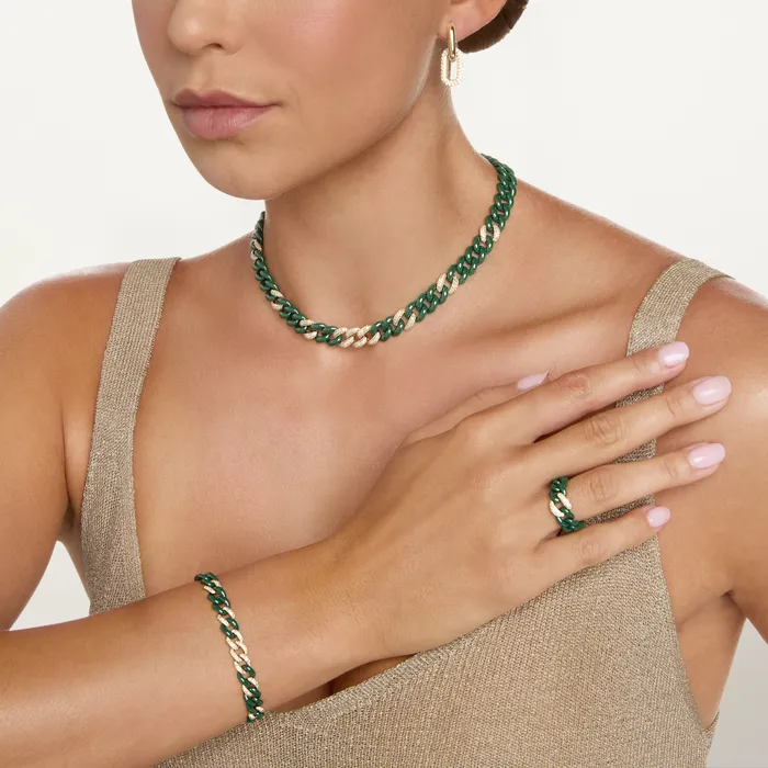 Rings SHAY JEWELRY SINGLE PAVE GREEN CERAMIC MEDIUM LINK RING