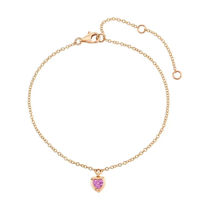SHAY JEWELRY Earrings MINI ME PINK SAPPHIRE BEZEL HEART DROP ANKLET
