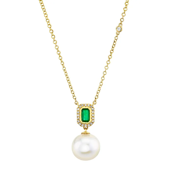 SHAY JEWELRY READY TO SHIP PEARL EMERALD HALO DROP NECKLACE Necklaces