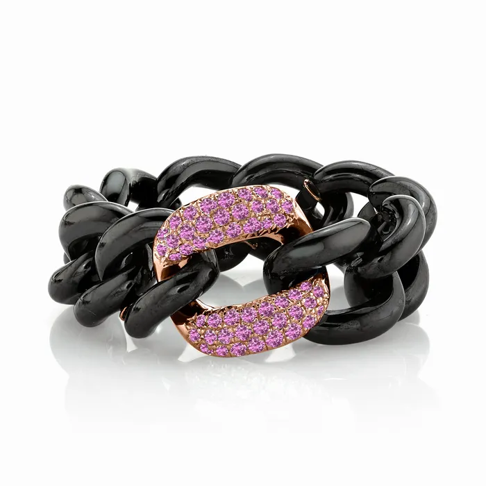 SHAY JEWELRY READY TO SHIP PINK SAPPHIRE BLACK CERAMIC MEDIUM LINK RING Rings